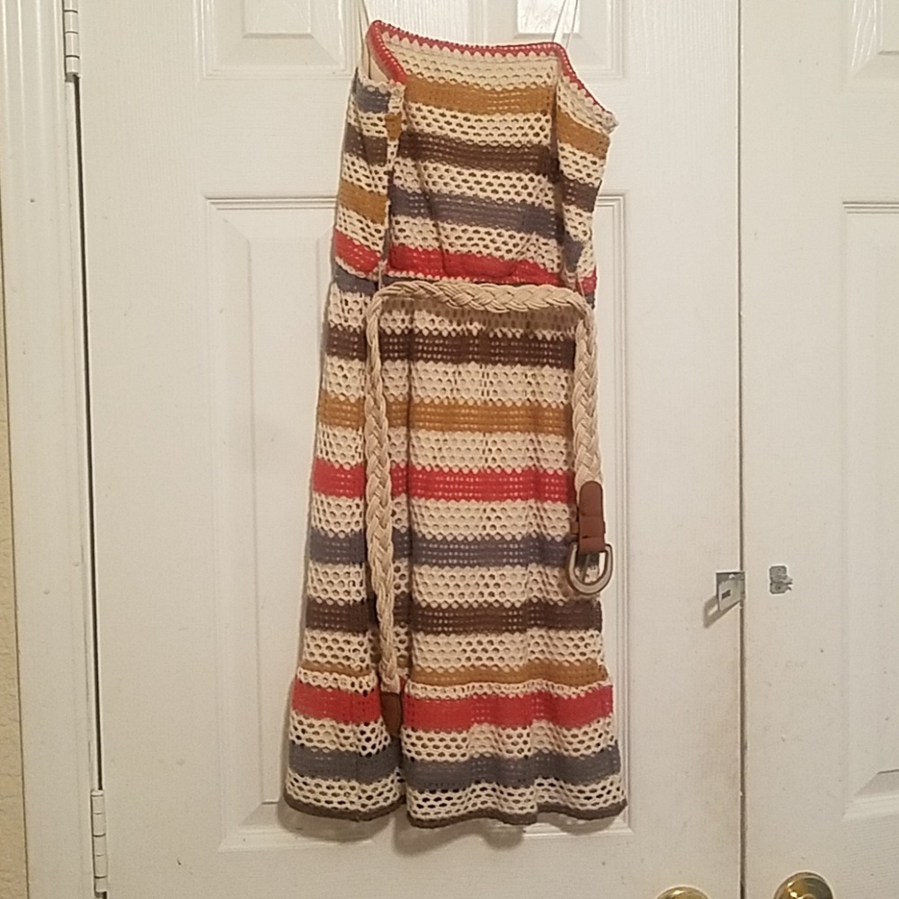 Crochet multi color strapless  tube dress